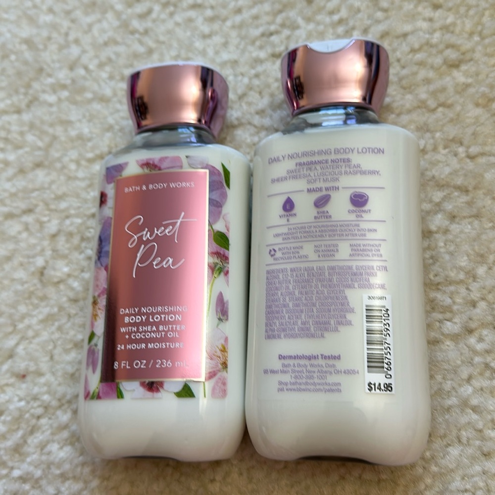 Two Brand New Bath and Body Works Sweet Pea Daily Nourishing Body Lotion